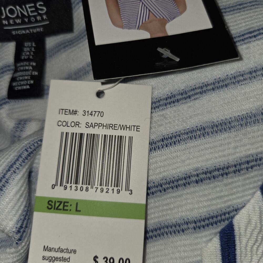Jones NY Signature Striped Top Womens SIZE L Striped Blue White Nautical NWT - Picture 6 of 16